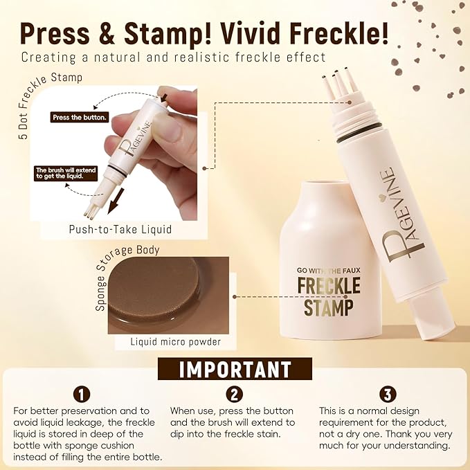 3pcs Faux Freckle Stamp Pen, Liquid Fake Freckles Stain Tattoo Marker Waterproof Long Lasting for Natural Sunkissed Makeup for Women Girl -3 Colors Brown-FemmiqueWomen