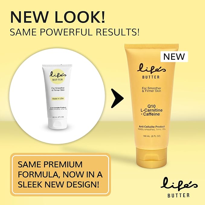 LIFE'S BUTTER Anti-Cellulite Cream - 100% Natural - Made in USA - Cruelty-Free - Hypoallergenic - Best Cellulite Reduction - Skin Firming + Tightening for Women L-Carnitine + CoQ10 + Caffeine – 6oz-FemmiqueWomen