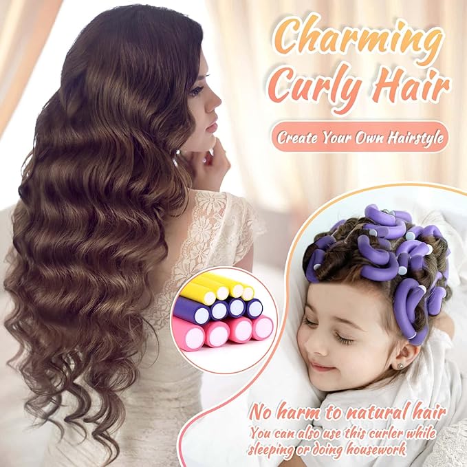 30Pcs 9.45" Flexible Curling Rods No Heat Hair Rollers Curlers with 3 Sizes Foam Curlers Hair Rods for Short and Long Hair-FemmiqueWomen