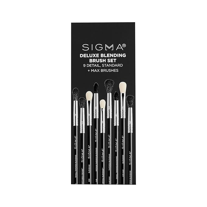 Sigma Beauty Deluxe Blending Brush Set – Professional Grade Eyeshadow Brush Set with 9 Full Size Blending Brushes Featuring Extra Soft Fibers for Precise, Controlled, & All-Over Eyeshadow Blending-FemmiqueWomen