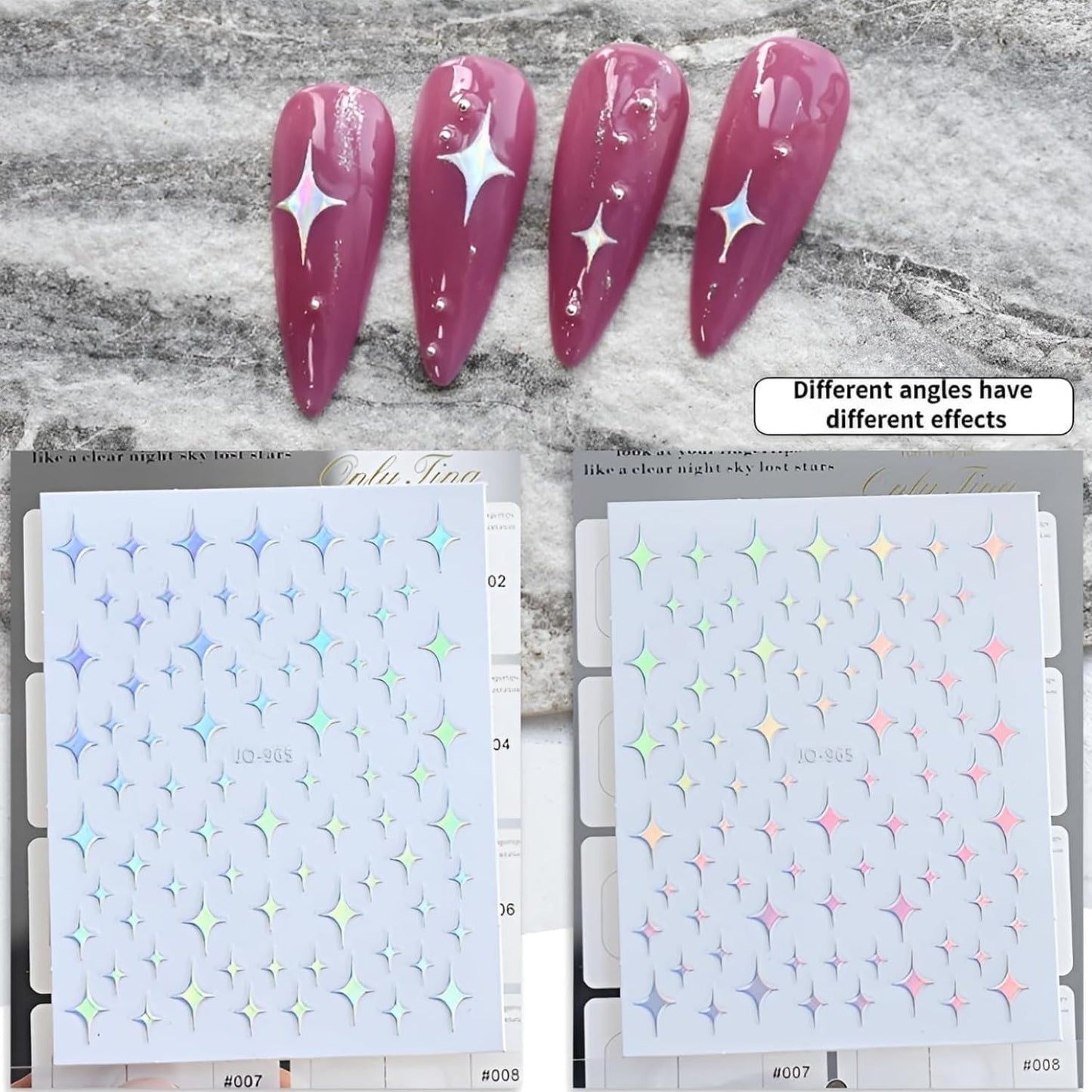 12 Sheets Aurora Nail Stickers for Nail Art 3D Self Adhesive Moon Star Nail Art Stickers Aurora Nail Decals Glitter Holographic Nail Design Heart Nail Art Supplies DIY Manicure Decorations for Women-FemmiqueWomen