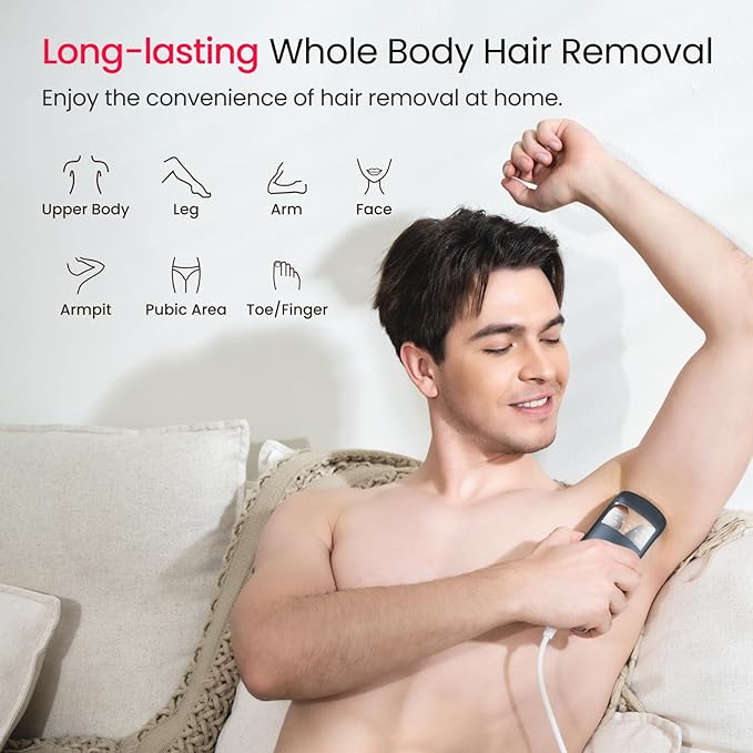 IPL Laser Hair Removal for Men, Dual Lights 100W, 35°F Sapphire Ice-Cooling, Quadruple-Pulse PHR Mode for Stubborn Hair, at Home Hair Removal Device for Armpits, Chest and Leg-FemmiqueWomen