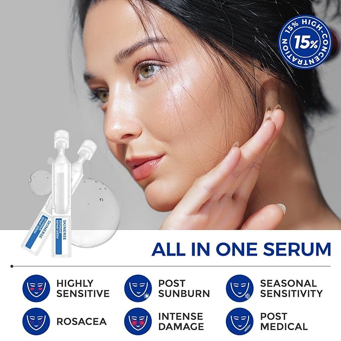 Intensive Repair Serum, 15%Hyaluronic Acid for Sensitive Skin Anti Aging Ultra Hydrating Serum for Face Calming Barrier Repair Redness Relief with Ceramides Centella 30Vials Daily Travel Care-FemmiqueWomen