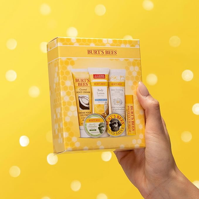 Burt's Bees Back to School Gifts Ideas, 6 College Dorm Products, Timeless Minis Set – Beeswax Lip Balm, Coconut Foot Cream, Milk & Honey Body Lotion, Deep Cleansing Cream, Res-Q Ointment & Hand Salve-FemmiqueWomen