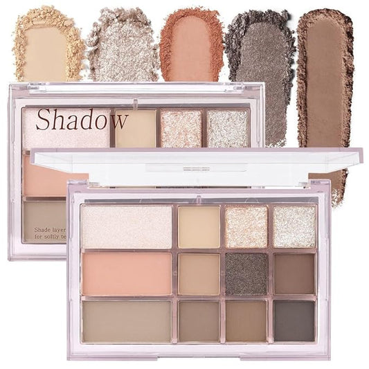 12 Girds Colorful Matte Shimmer Eyeshadow Palette for Eye Makeup,High Pigmented Eye Shadow Primers Powder Palet de sombras de ojos 12-A-FemmiqueWomen