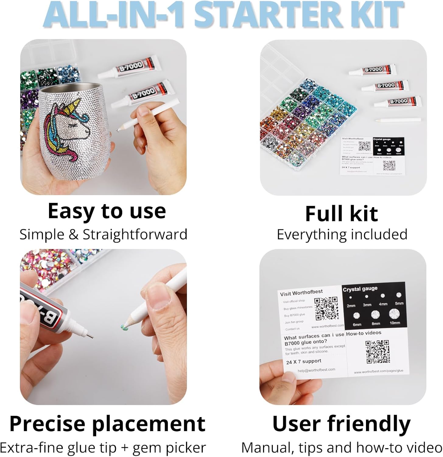 30000Pcs Resin Jelly Rhinestones Set for Crafting Bedazzling, Light Blue AB Flatback Gems Jewels for Crafts Clothes Shoes Fabric Outfit Nails Makeup, Flat Back Crystal 2-6mm with b 7000 Glue-FemmiqueWomen