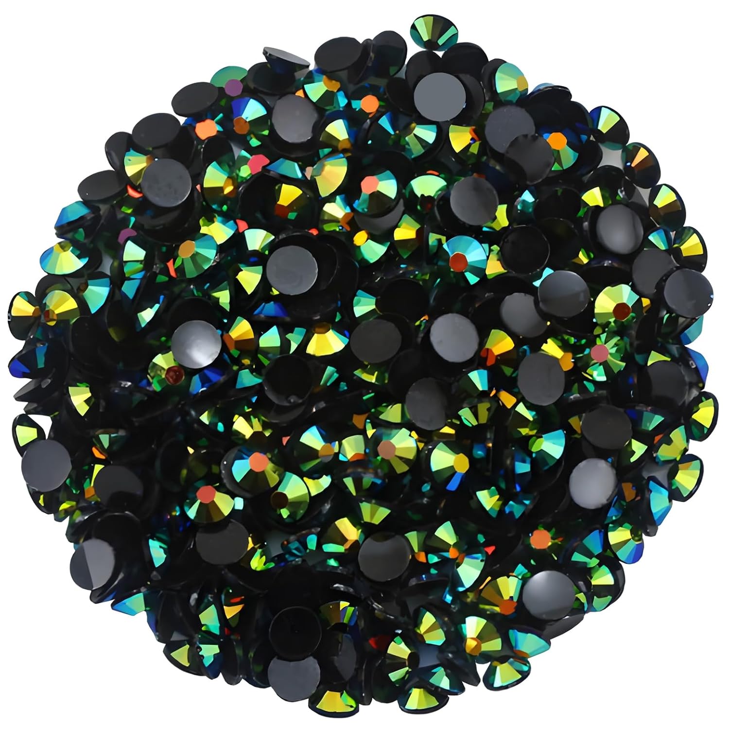 1440 Pcs SS20 5mm Flatback Rhinestones for Nails Art Crafts Glitter Round Shine Gems AB Crystals DIY Clothes Shoes （Black-Bottom Dark Green AB）-FemmiqueWomen