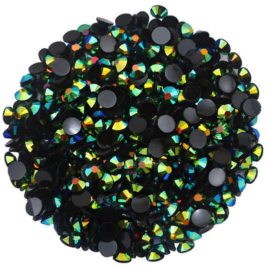 2250 Pcs SS16 4mm AB Flatback Rhinestones for Nails Art Crafts Glitter Round Shine Gems Crystals DIY Clothes Shoes （Black-Bottom Dark Green AB）-FemmiqueWomen
