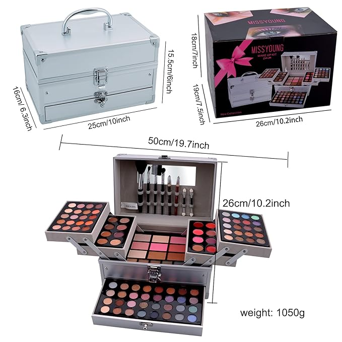 132 Colors All-in-one Makeup Palette Cosmetic Contouring Kit Gift Box Combination with Eyeshadow, Cream Concealer, Eyebrow Powder, Lip Gloss, Blush and Face Pressed Powder-FemmiqueWomen