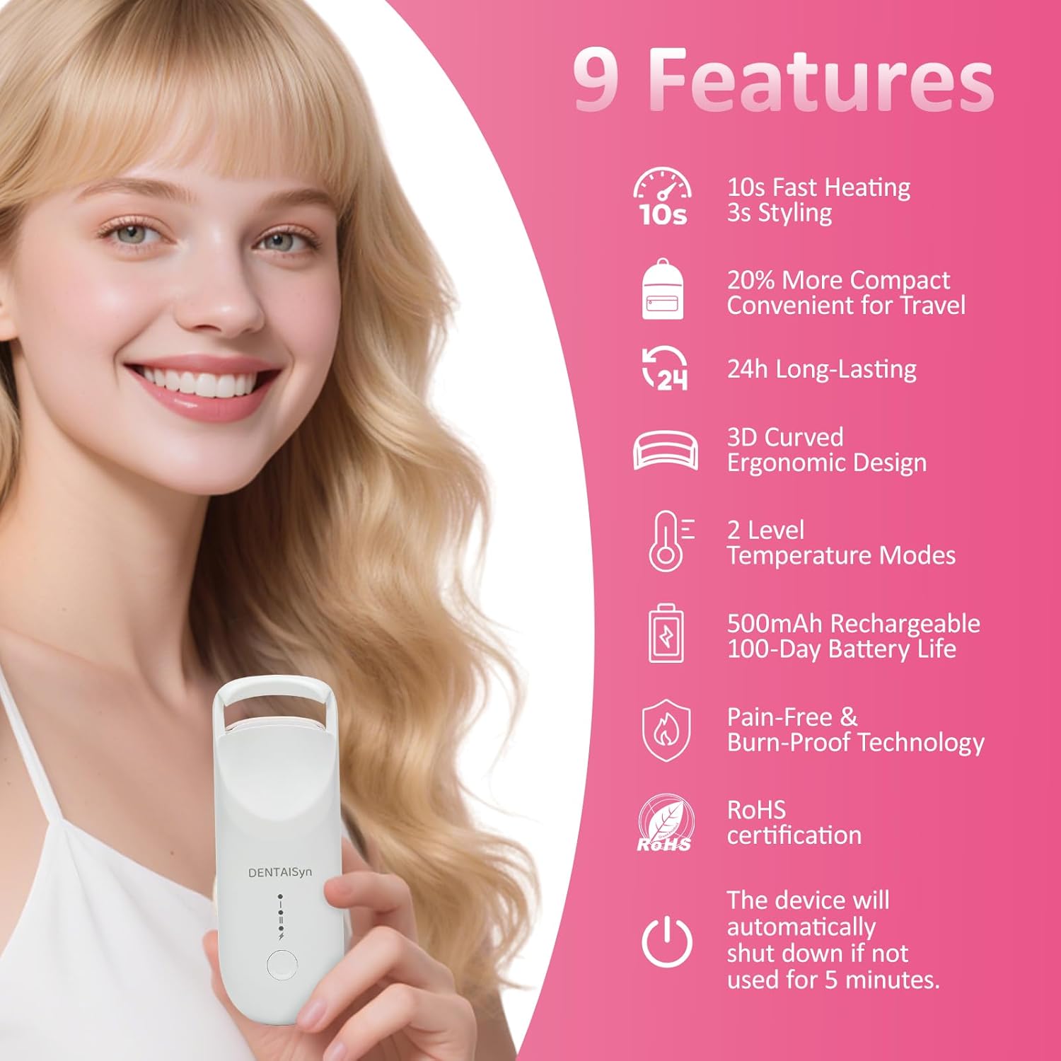 Heated Eyelash Curler - Electric Eyelash Curler with Heat Sensitive Silicone Pad, Type-C Rechargeable Mini Lash Curler, 10s Fast Heating 24hrs Long Lasting Lash Lift to Style Natural Eyelashes-FemmiqueWomen