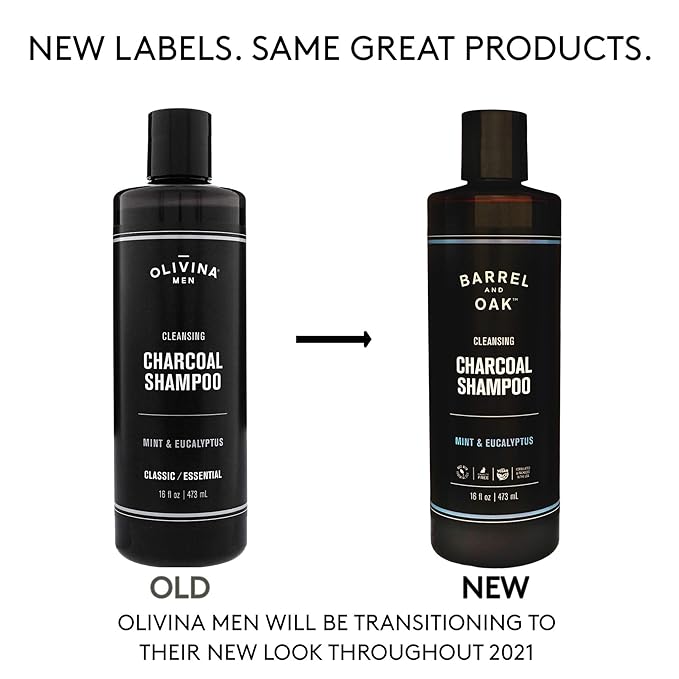 Barrel and Oak - Cleansing Charcoal Shampoo, Clarifying Shampoo, Hair Care for Men, Deep Cleans & Purifies, Hydrates & Soothes Dry Scalp, Essential Oil-Based Scent, Vegan (Mint & Eucalyptus, 16 oz)-FemmiqueWomen