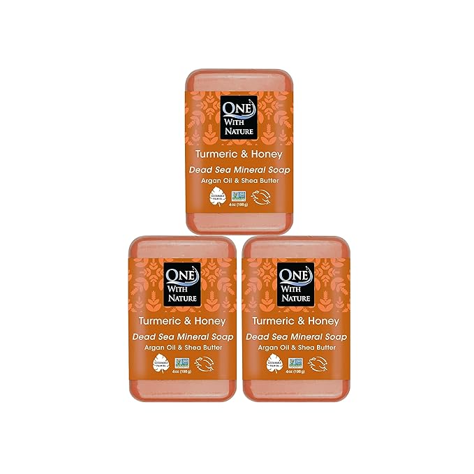 One With Nature Dead Sea Salt Turmeric Soap 4oz 3-Pack – Purifying and Exfoliating Soap Bar with Dead Sea Minerals and Turmeric for Face & Body, for Men & Women-FemmiqueWomen