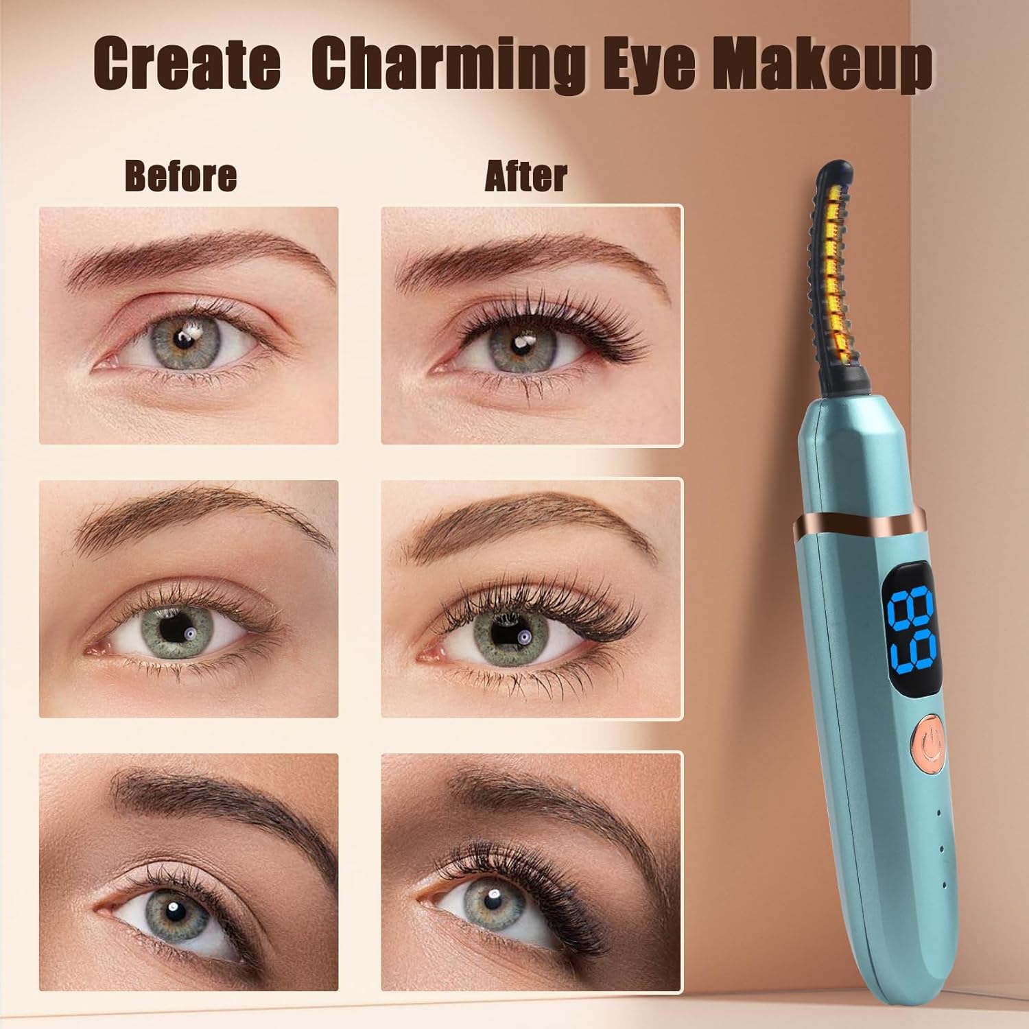 Heated Eyelash Curlers with Battery Indicator, Electric Eyelash Curler 3 Temperature Modes LED Display USB Rechargeable Makeup Tools, Heated Lash Curler Ideal Christmas Gift for Women LS423-FemmiqueWomen