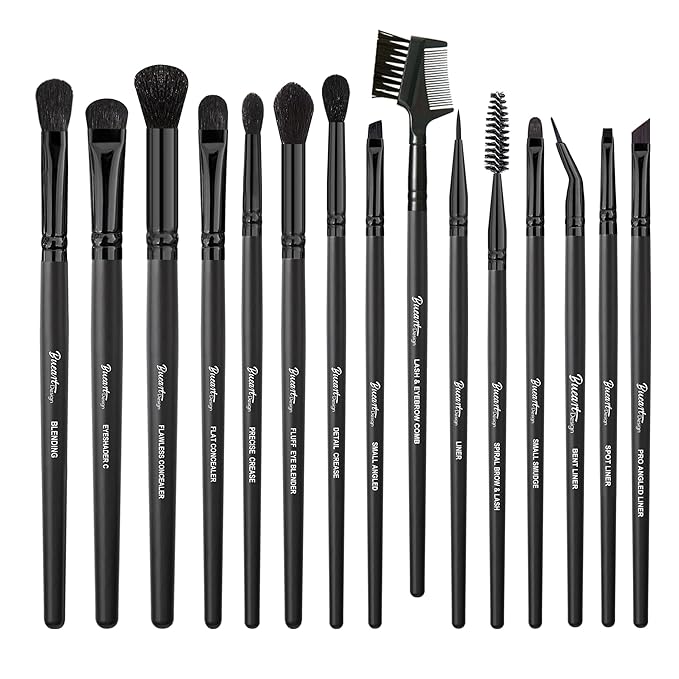 Bueart Design 15Pcs Professional Eyeshadow Brush Set For Eye makeup Blending,Brow grooming,Concealing,eyeshader, With premium ultra soft synthetic vegan Hair-FemmiqueWomen