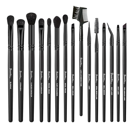 Bueart Design 15Pcs Professional Eyeshadow Brush Set For Eye makeup Blending,Brow grooming,Concealing,eyeshader, With premium ultra soft synthetic vegan Hair-FemmiqueWomen