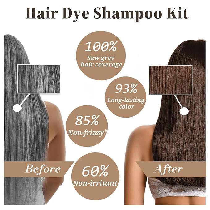 Hair Dye Shampoo for Gray Hair, 3-in-1 Color Shampoo Hair Dye for Women & Men, Natural Brown Hair Coloring Shampoo, Shampoo Tinte Para El Cabello, Plant Bubble Hair Dye, Easy to Use at Home (Coffee)-FemmiqueWomen