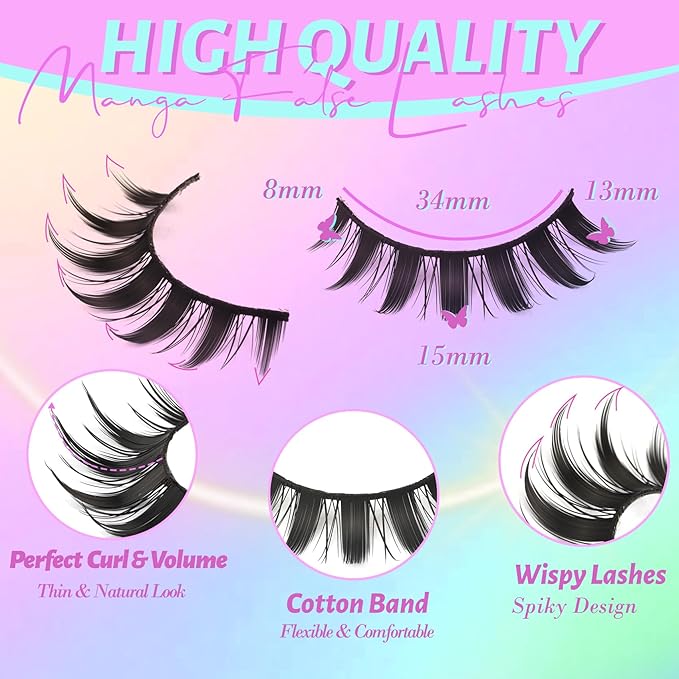 Losha Lashes Spiky Manga Lashes Wispy Anime False Eyelashes 9 Pairs 8D Asian Eye Lashes Natural Anime Fake Eyelashes (Lovely)-FemmiqueWomen