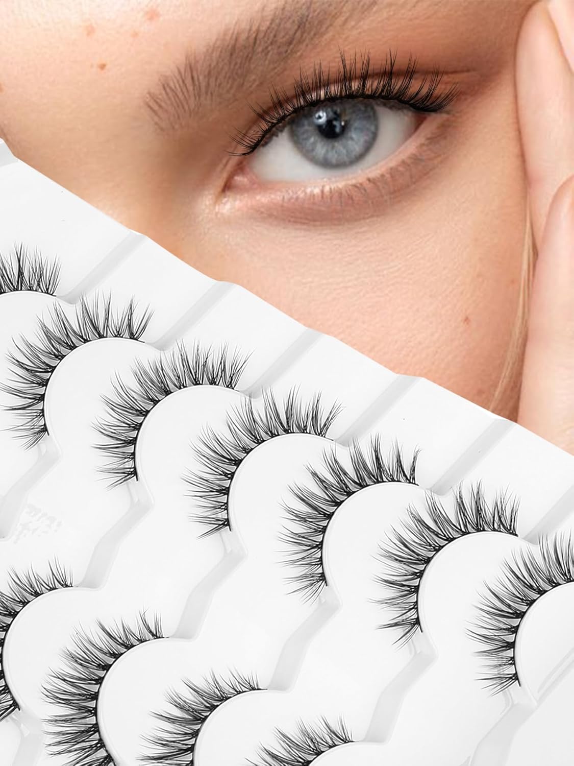 Eyelashes Natural Cat Eye Lashes False Eyelashes Wispy Lashes Flared Lashes Pack C Curl Eyelash Soft False Lashes 12mm Short Lashes Siligli 7 Pair-FemmiqueWomen