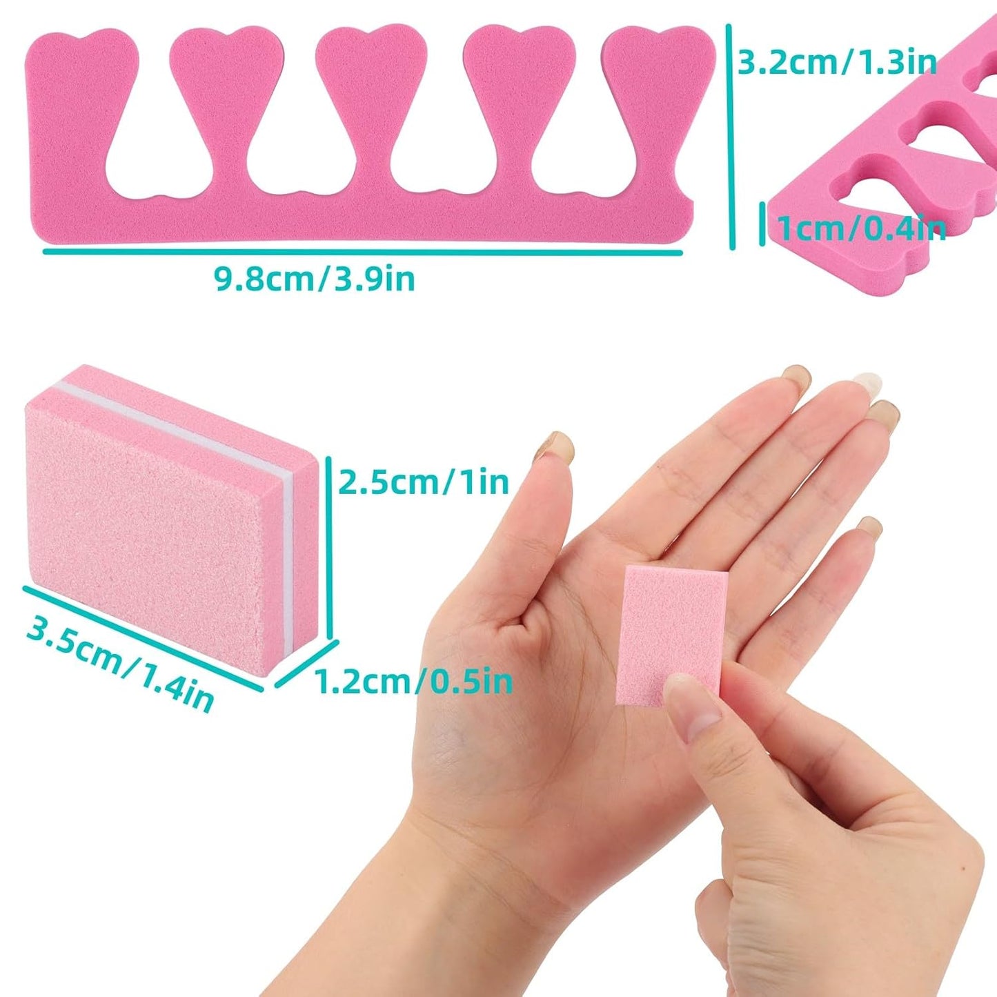 102pcs Toe Separators Set - Premium Pedicure Tool 52Pcs Super Soft Pedicure Toe Separator- 50Pcs Mini Nail Buffer Block File 80/100 Grit 2 Sided-FemmiqueWomen