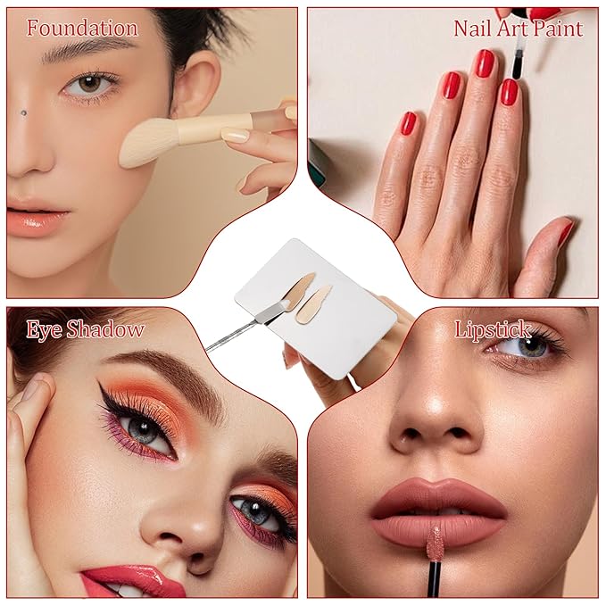 2 Pcs Stainless Steel Makeup Palette Makeup Spatula Palette with Foundation Spatula Professional Cosmetic Palette for Mixing Foundation Eye Shadow Nail DIY Art-FemmiqueWomen