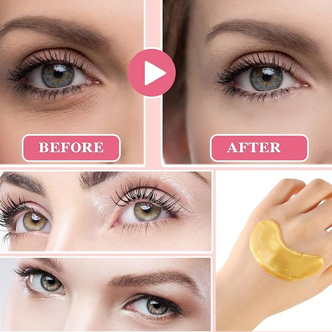 30 Pairs 24K Gold Under Eye Mask,Moisturising Under Eye Patches for Women,Crystal Collagen Eye Gel Pads for Reducing Fine Lines,Puffy Eyes and Dark Circles Under Eye Bags Treatments(Gold)-FemmiqueWomen