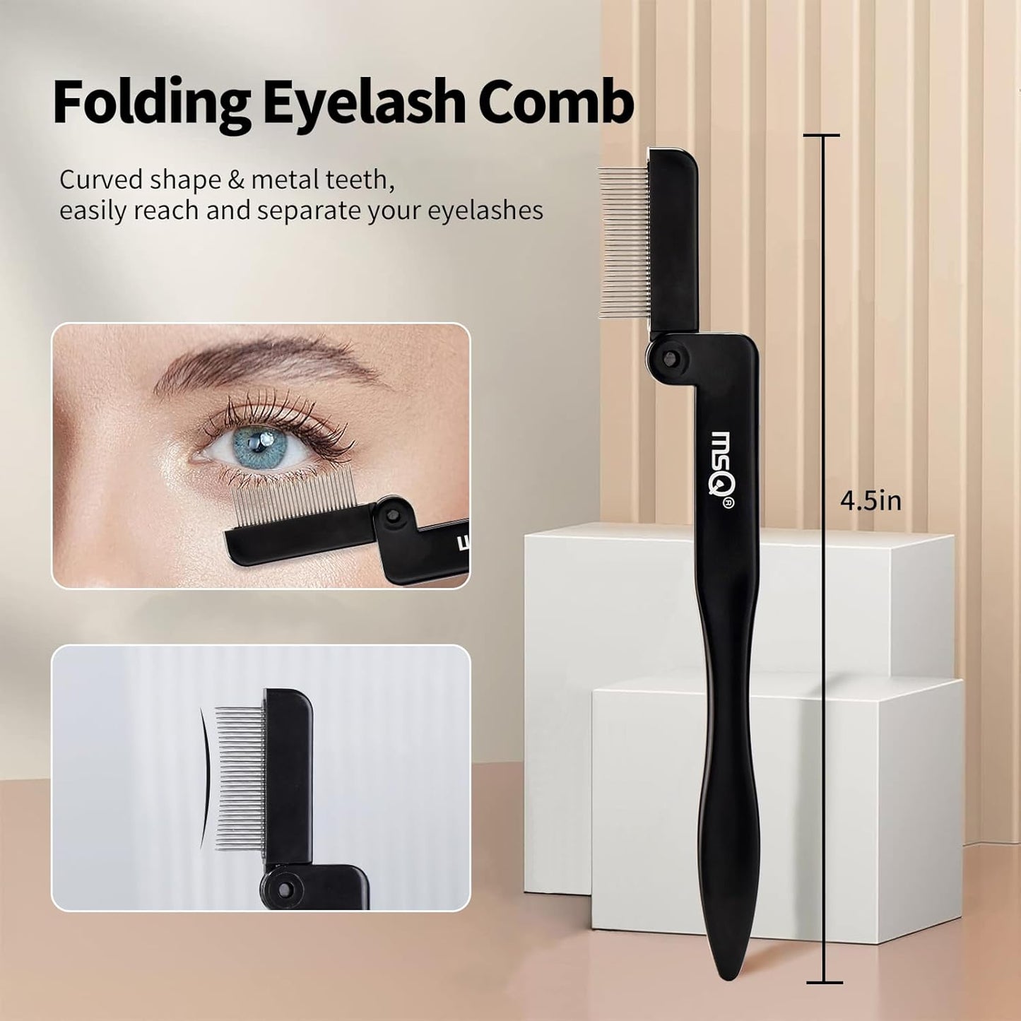 MSQ Eyebrow Brush and Comb Folding Eyelash Brush Eyelash Separator Eye Brow Comb & Spoolie Brush Professional Mascara Brushes Eye Makeup Tools Set 4PCS-FemmiqueWomen