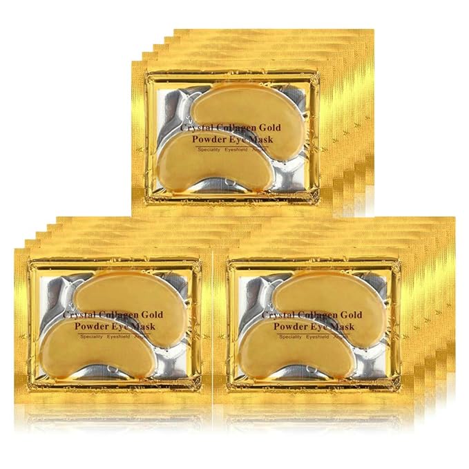 24K Gold Crystal Collagen Under Eye Mask, Anti Aging Hyaluronic Acid Under Eye Patches for Moisturizing & Reducing Dark Circles (15 Pairs)-FemmiqueWomen