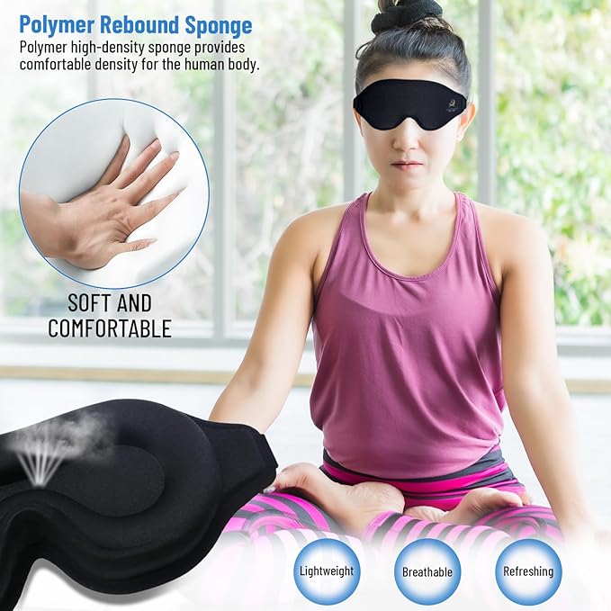 3D Sleep Mask for Men Women | 100% Blackout, Zero Eye Pressure, Breathable Material | Comfortable Night Blindfold for Sleeping, Travel and Meditation (Black)-FemmiqueWomen