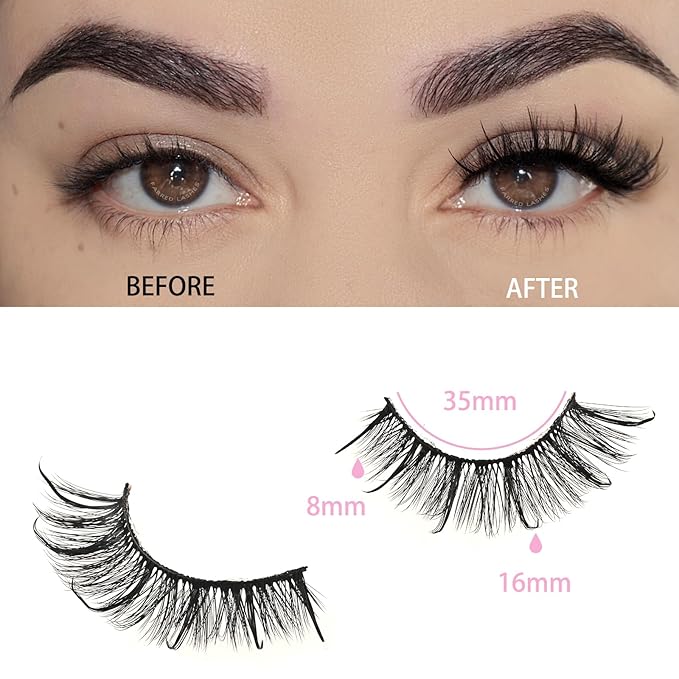 FARRED Wispy Lashes Hybrid Mink Eyelashes 14 Pairs Short Cat Eye Natural Fluffy False Eyelashes Faux Mink Strip Eye Lashes Pack for Daily Makeup (F17 | 8-16 mm)-FemmiqueWomen