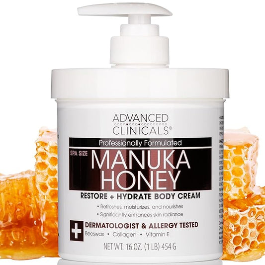 Advanced Clinicals Manuka Honey Body Cream For Women & Men | Body Butter Lotion For Extremely Dry Skin | Collagen Cream | Skincare Moisturizer Hydrating Balm Improves Look Of Aging Skin, 16 Ounce-FemmiqueWomen