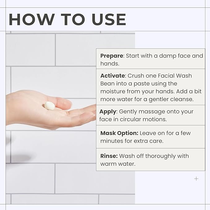 3-in-1 Solid Facial Cleanser, Exfoliator, and Wash-off Mask - Vegan, Cruelty-Free, Plastic-Free, Travel-Friendly, 1 Month Supply (60 Crushable Tablets) in Tin (Calming Beans in Tin)-FemmiqueWomen