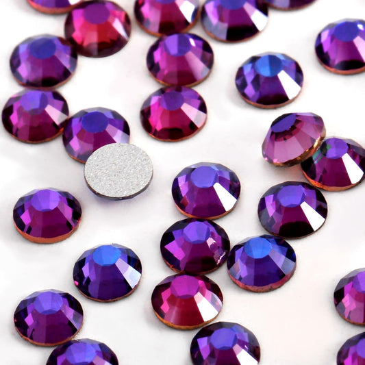 3000 PCS SS10 Flatback Rhinestones,12-Facet Diamond-Cut Glass Gems for Nail Art,Clothing,DIY Crafts,Glue-On Decoration Stones with Silver Backing,Purple Velvet-FemmiqueWomen