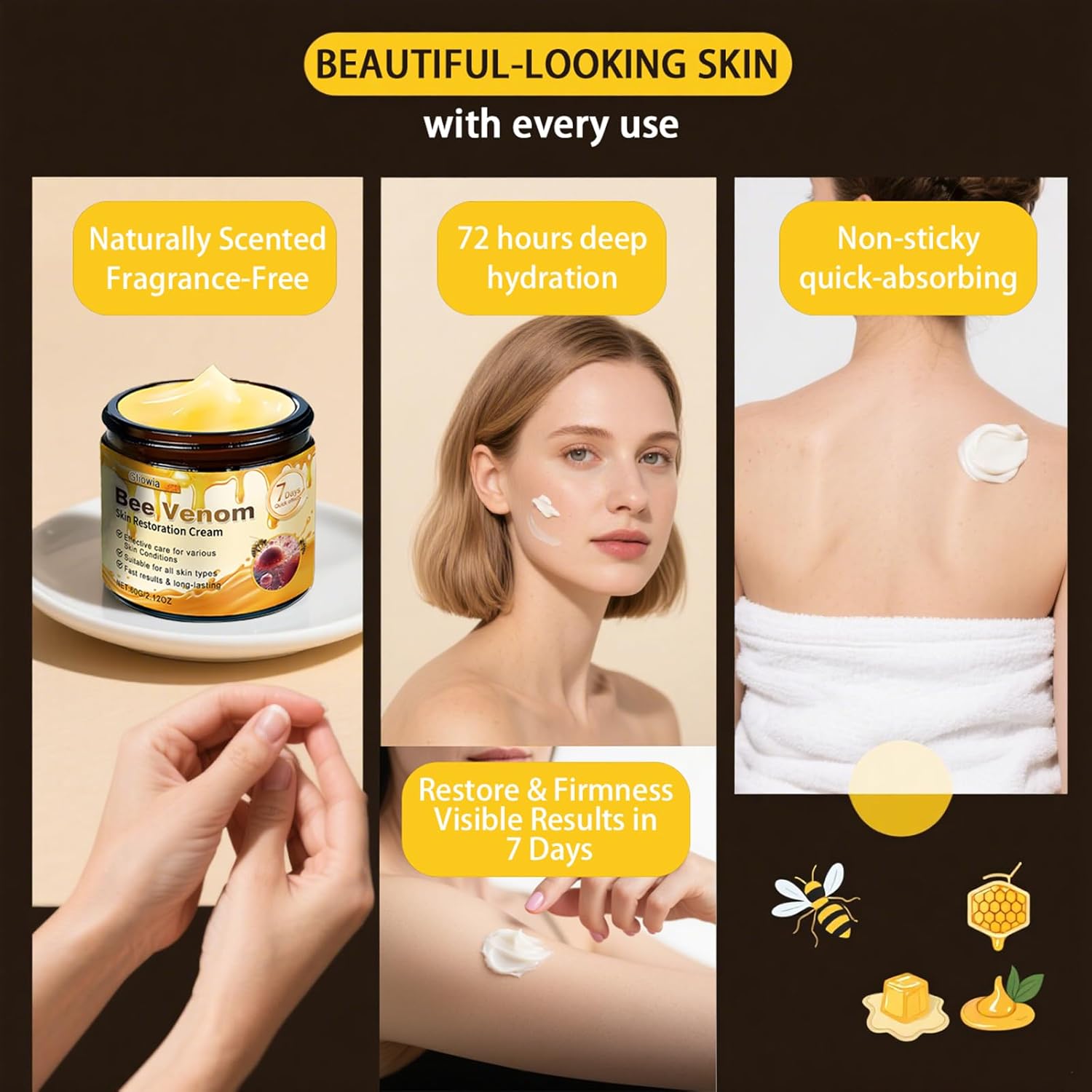 2PCS Bee Venom Skin Restoration Cream, 2025 Upgrade Bee Venom Skin Treatment Cream, Natural bee venom cream for Repair & Renewal, All in One Nourishing Serum for All Skin Types-FemmiqueWomen