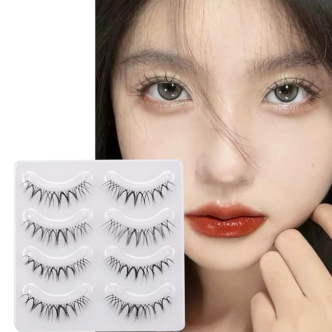 Miz Barn Daily Natural Look False Eyelashes, 4 Pairs Soft Lightweight Comfortable Short Lashes Clear Band Handmade False Eyelashes (W-7)-FemmiqueWomen