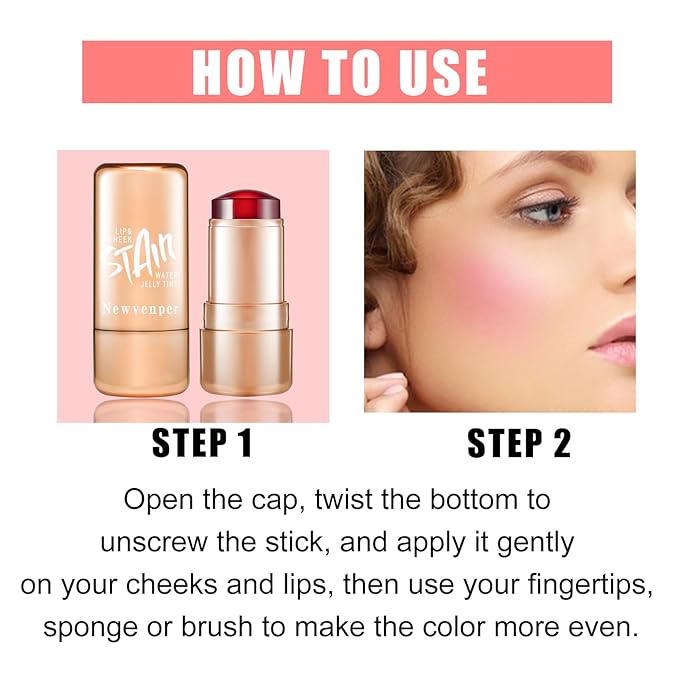 2pcs Jelly Blush Stick, Multi-purpose Lip and Cheek Colour Stick, Jelly Texture Waterproof, Moisturising and Long-lasting, Non-sticky, Create Watercolour Makeup Effect for Women and Girls 1#-FemmiqueWomen