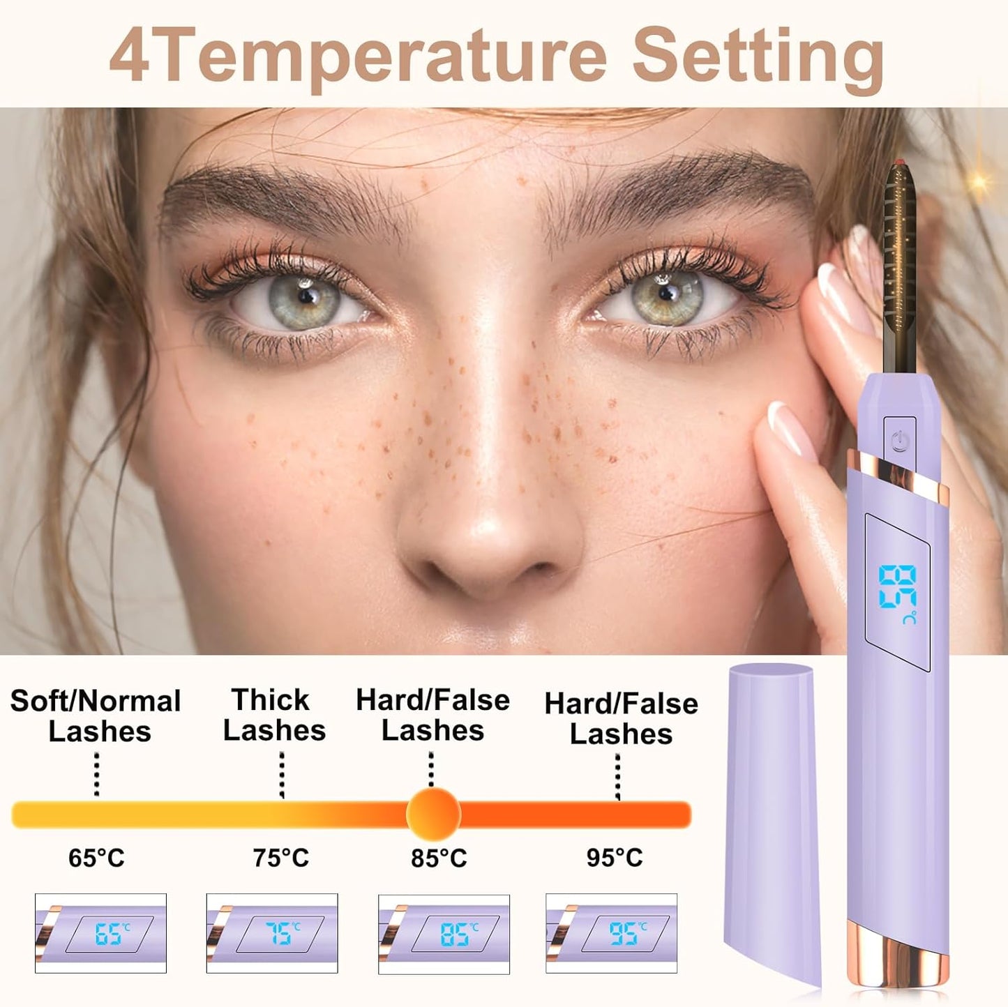 Heated Eyelash Curler, Electric Eyelash Curler, Rechargeable Lash Curler with Eyelash Comb for Makeup Natural Curling Eye Lashes and 24 Hours Long Lasting - Purple 2025 Updated New Model-FemmiqueWomen