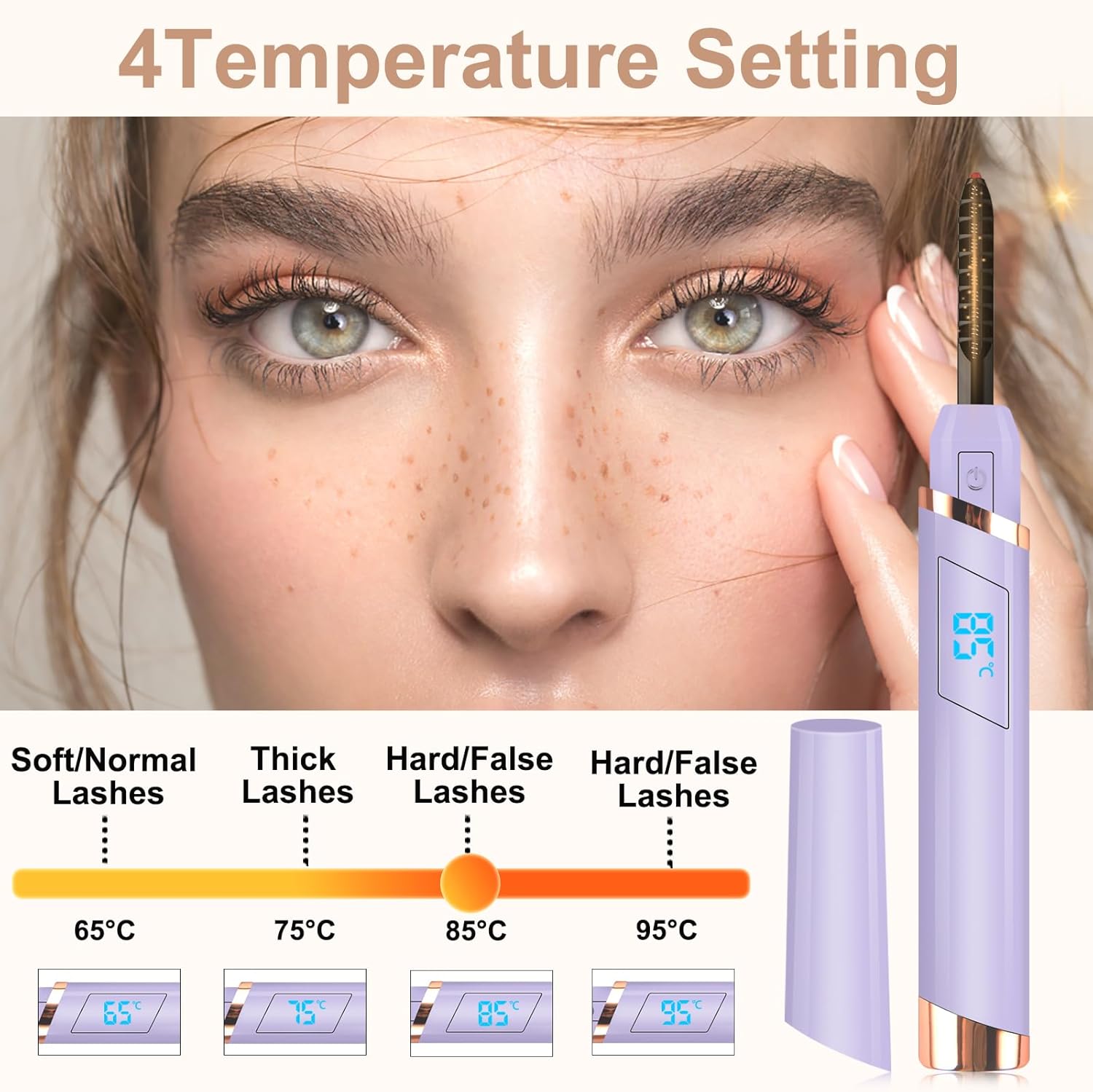 Heated Eyelash Curler, Electric Eyelash Curler, Rechargeable Lash Curler with Eyelash Comb for Makeup Natural Curling Eye Lashes and 24 Hours Long Lasting - Purple 2025 Updated New Model-FemmiqueWomen
