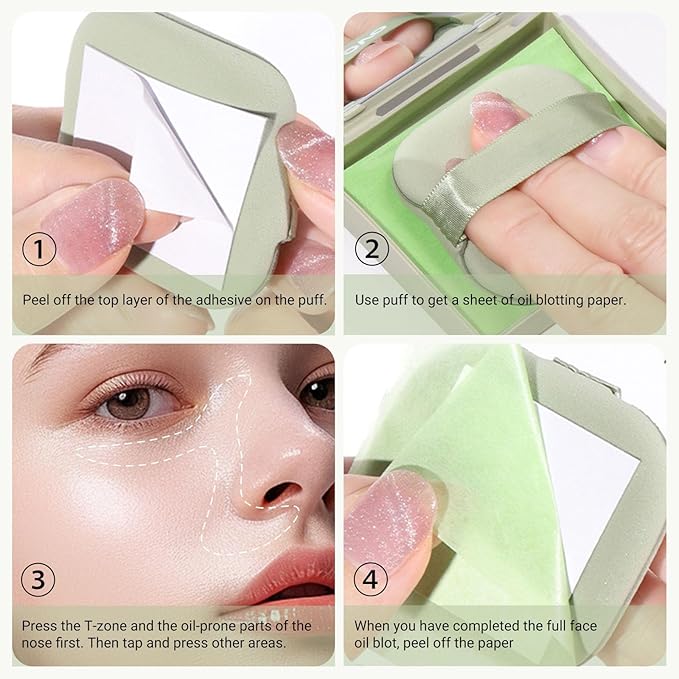 KYDA 200 Sheets Oil Blotting Paper with Mirror and Puff, Refills Included, Face Oil Absorbing Sheets, Oil Control Paper, Absorb Excess Oil, Makeup Friendly-FemmiqueWomen