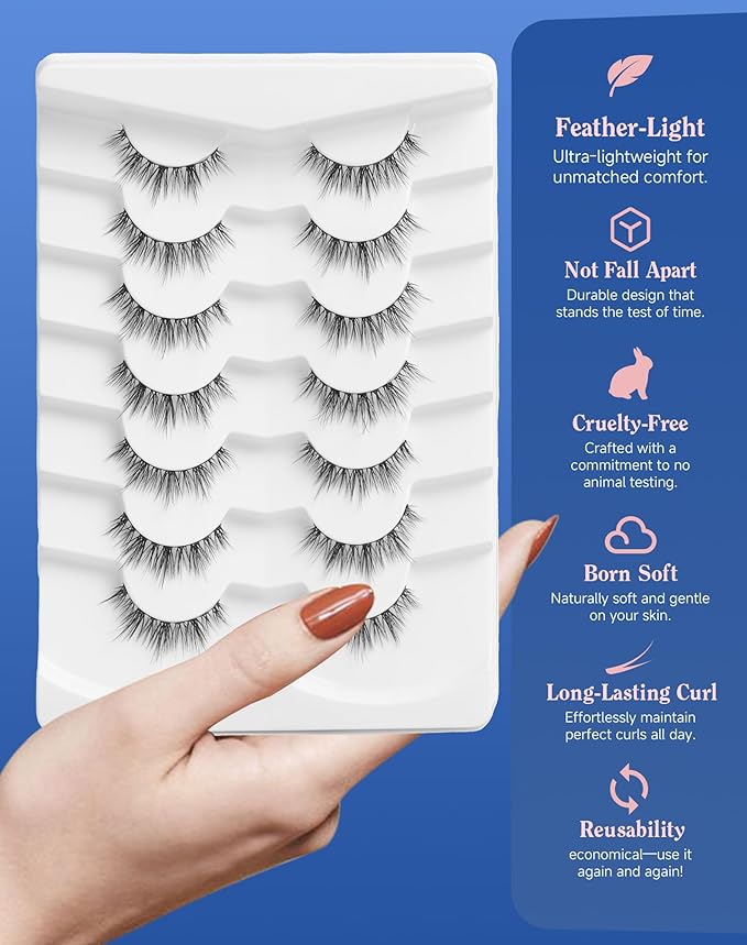 Natural Lashes Wispy Lashes Everyday Natural Look Flared Eyelashes False Eye Lashes Soft Fluffy Lashes False Eyelashes 7 Pairs D20-FemmiqueWomen