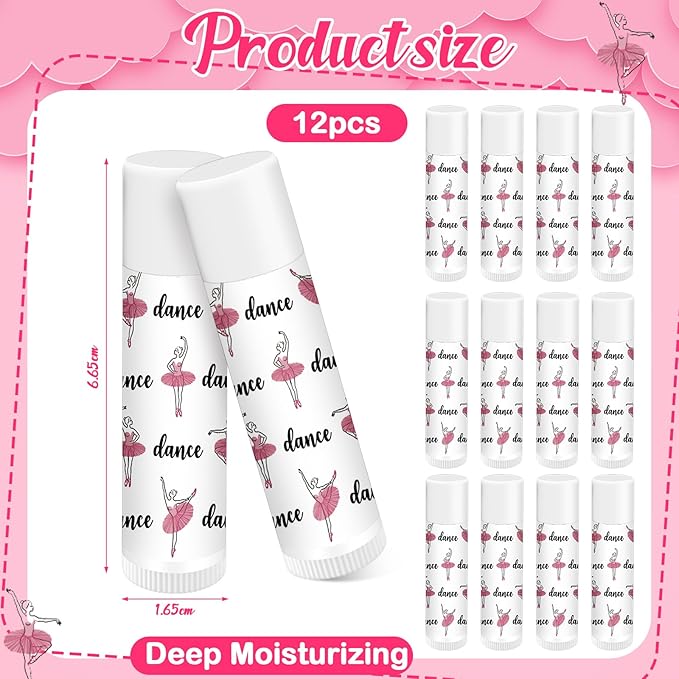 12 Pack Dance Theme Ballet Lip Balms Bulk Moisturizing Lip Balms Back To School Gift Ballet Gifts Lip Balm Christmas Thanksgiving Day Dance Party Thanks Gift for Dancer Girl Woman-FemmiqueWomen