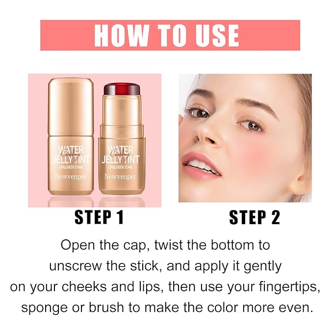 2PCS Jelly Blush Stick, Multi-Purpose Lip & Cheek Stick, Waterproof jelly tint, Moisturizing Cooling Water Jelly Tint Long Lasting cheek stain & lip tint for Women and Girls 02#-FemmiqueWomen