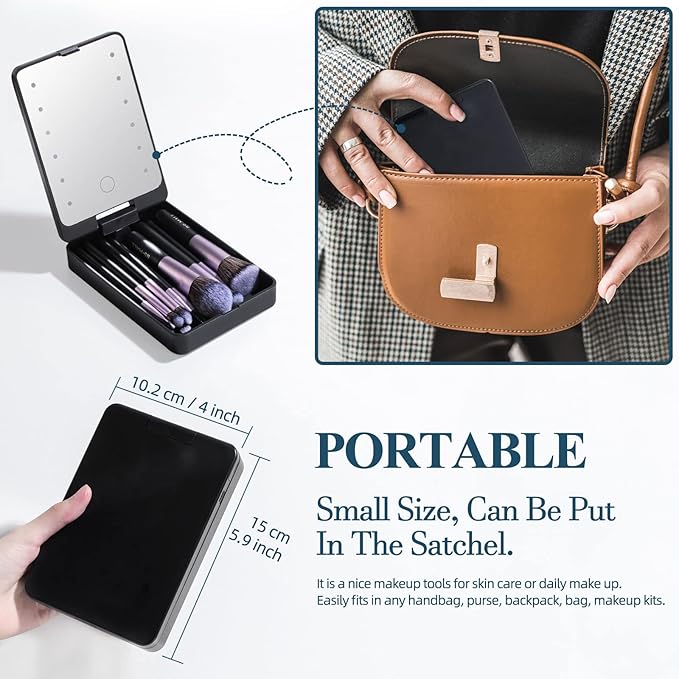 BS-MALL Travel Makeup Brush Set Foundation Powder Concealers Eye Shadows Makeup Set with LED light Mirror 14 Pcs (Purple)-FemmiqueWomen