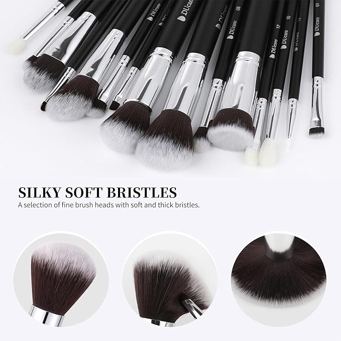 DUcare Makeup Brushes with Bag,15Pcs Makeup Brush Set Christmas Gift Travel Kabuki Foundation Blending Blush Eyeliner Shadow Brow Concealer Brushes Kit Black-FemmiqueWomen