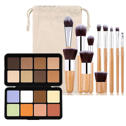 16 Color Corrector Concealer Foundation Palette Cream Set, Orange Green Peach Color Correcting Camouflage Makeup Cream Contour Palette with 11Pcs Makeup Brush Kit for Dark Circles Dark Spots-FemmiqueWomen
