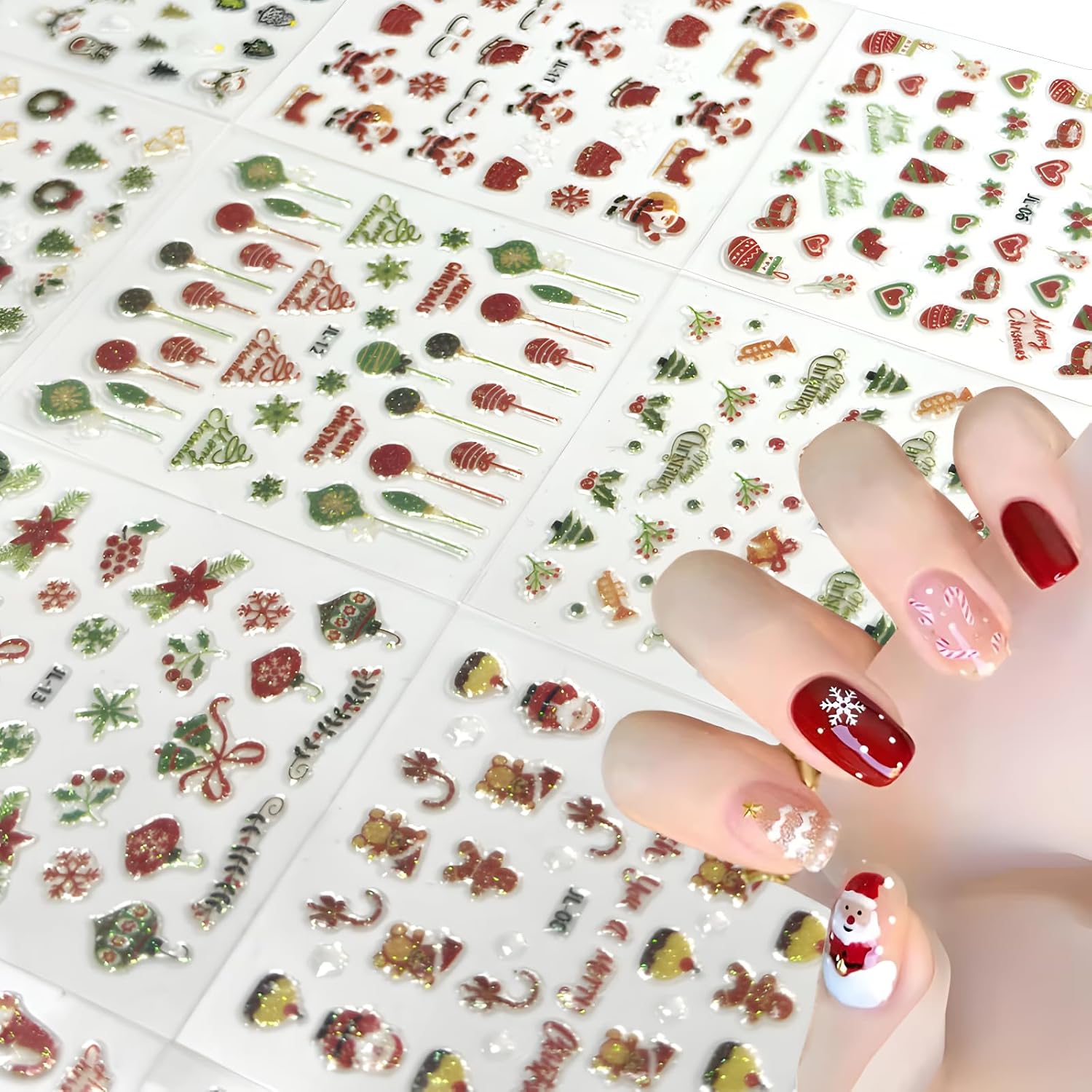 30 Sheets Christmas Nail Art Stickers 3D Self- Adhesive Pegatinas Uñas Snowman Snowflake Nail Decals White Red Christmas Nail Supplies for Women and Girls-FemmiqueWomen