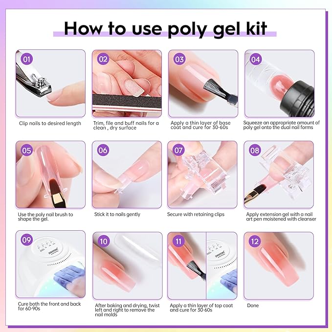 JEWHITENY 14 Colors Poly Gel Nail Kit 27 Colors Gel Nail Polish Kit With U V Light All In One Nail Art Starter Kit Suitable For All Seasons-FemmiqueWomen