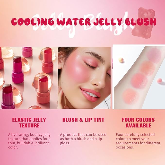 Jelly Blush Stick, Water Jelly Tint Makeup, Sheer Lip & Cheek Tint Stain - Buildable Lightweight Finish, Moisturizing Waterproof Long Lasting Water Tint Lip Stain Makeup-FemmiqueWomen