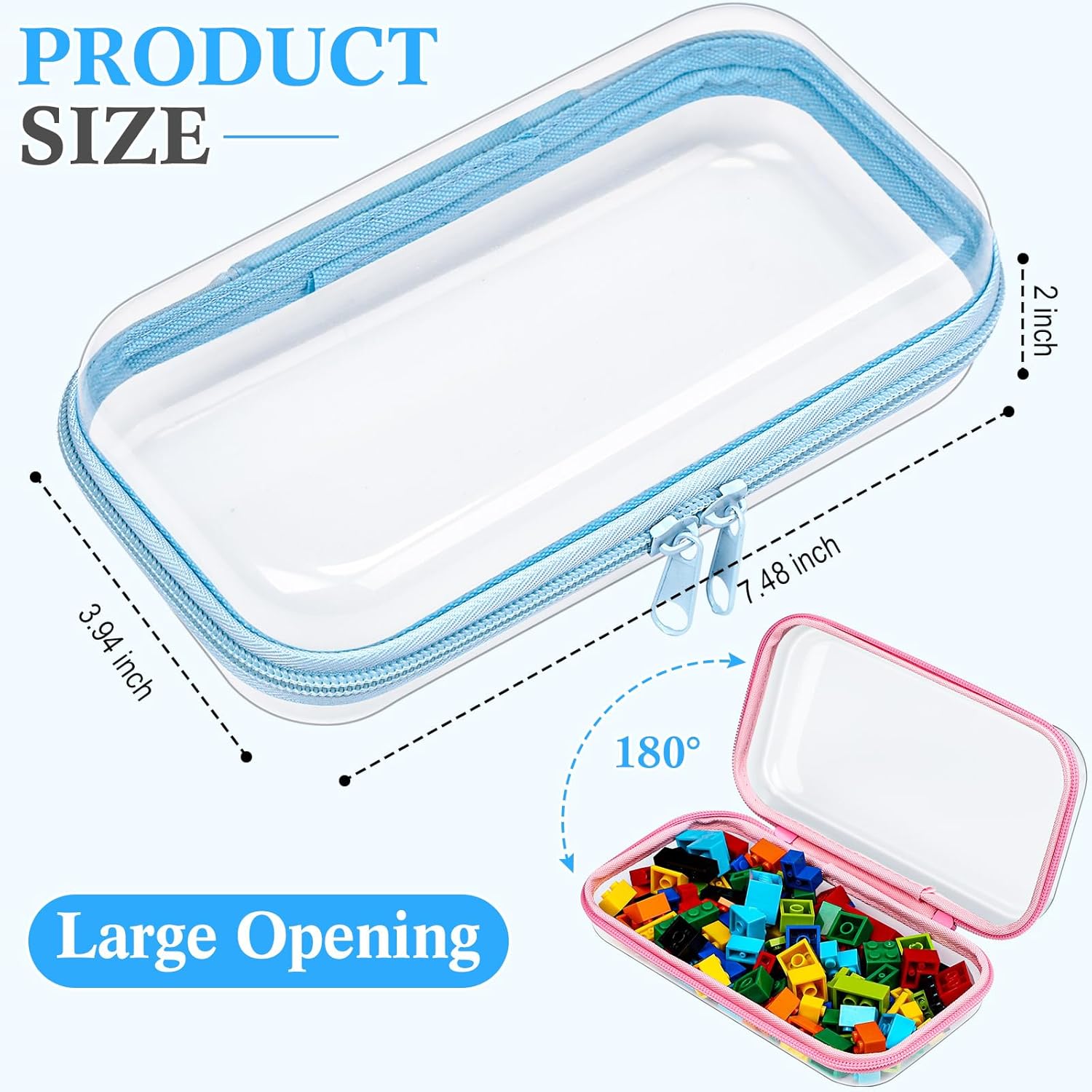 Hoolerry 4 Pcs Hard Clear Zipper Case Makeup Bags Plastic Pencil Pouch Transparent Storage Box Containers for Cosmetics, Snacks, Building Blocks, Puzzles(Multicolor,7.5 x 3.9 x 2 in)-FemmiqueWomen