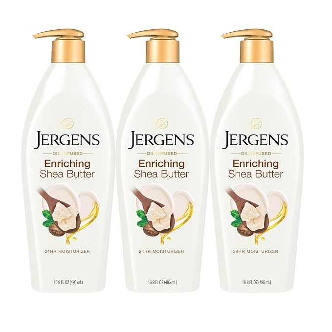 Jergens Shea Butter Hand and Body Lotion, Deep Conditioning Moisturizer, 3X More Radiant Skin, with Pure Shea Butter, Dermatologist Tested, 16.8 Oz, Pack of 3-FemmiqueWomen