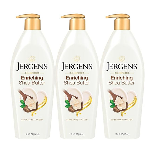 Jergens Shea Butter Hand and Body Lotion, Deep Conditioning Moisturizer, 3X More Radiant Skin, with Pure Shea Butter, Dermatologist Tested, 16.8 Oz, Pack of 3-FemmiqueWomen